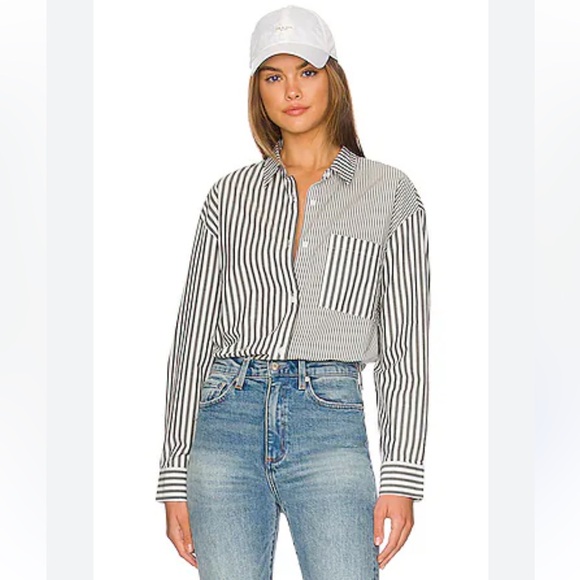 pistola Tops - Pistola Millie Long Sleeve Button Down Shirt in Noir Ecru Stripe Size Large